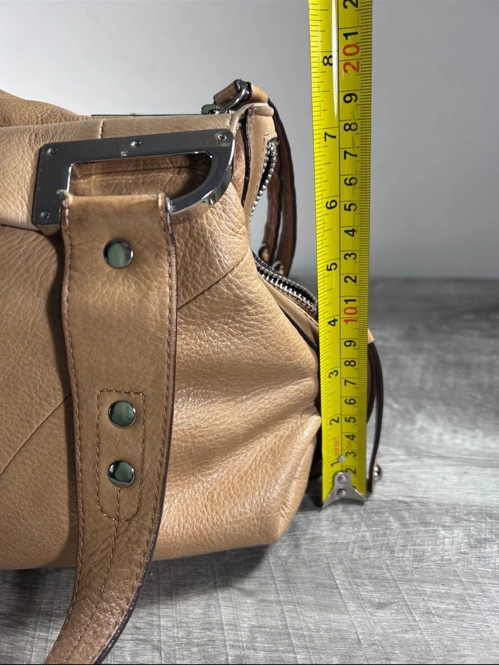B. Makowsky Tan Glove Leather Double Handles Hobo Shoulder Satchel Bag Purse